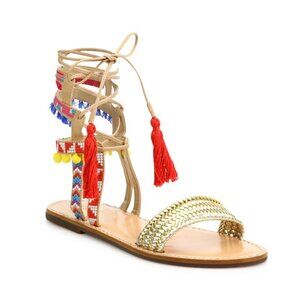 Schutz Lannister Embroidered Lace-up Sandals